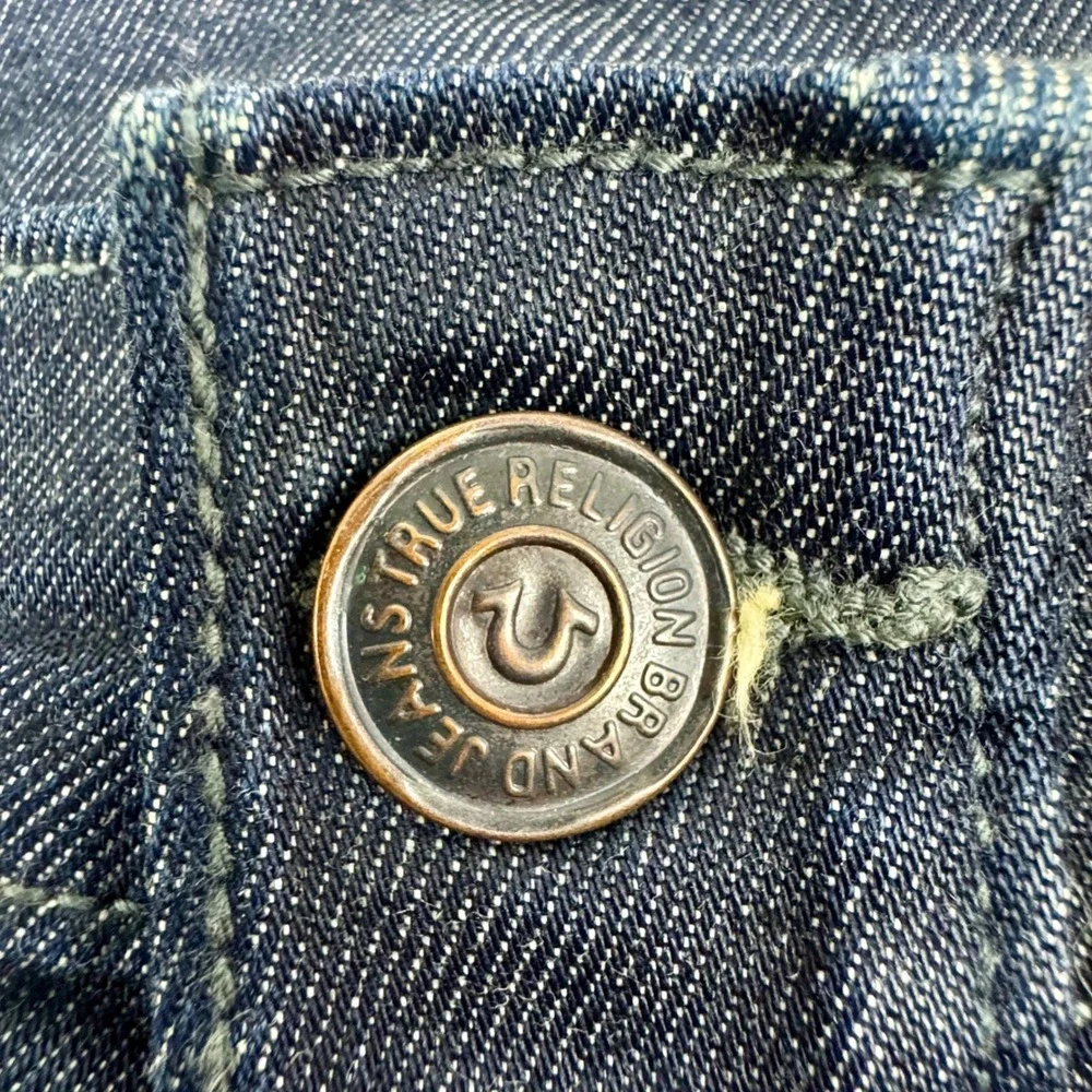 True Religion Rocco Relaxed Skinny‎ Jeans Mens 40 Dark Indigo Moto Ribbed Denim